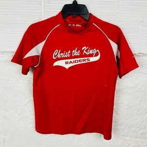 Red Christ the King Raiders catholic private school baseball T-Shirt size medium